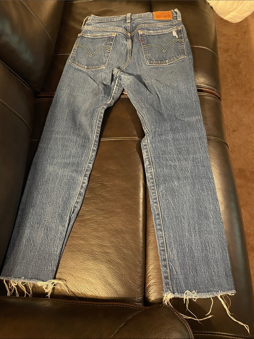 Levi's Blue Straight-Leg Jeans with Frayed Hem